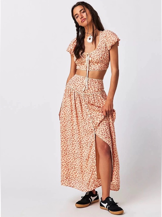 Free People Dresses & Skirts - Free People Floral Orange Pink Easy to Love Skirt Set